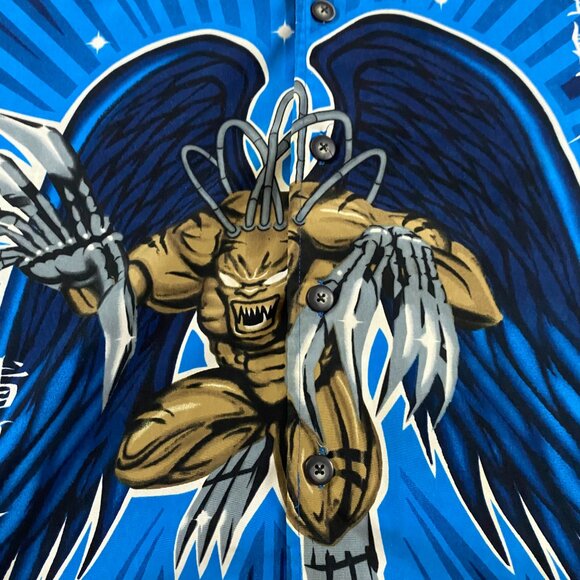 Vintage 90s Y2K Gargoyle Anime All Over Print Shirt Mens Large Button Up Monster - Picture 4 of 9